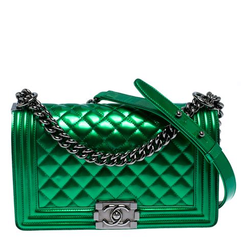 chanel le boy metalic green|Chanel black handbags.